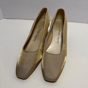 Private Collection Gold Sparkle Block Heel Pumps Women's Size 9B